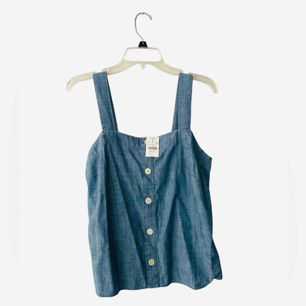 NWT J. Crew Cute 100% Cotton Blue Strapped Button Front Sleeveless Blouse